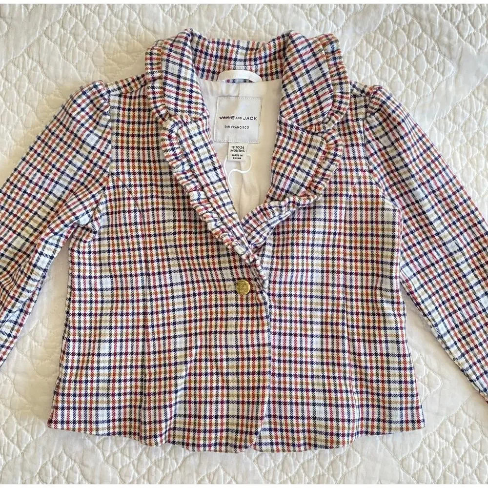 Janie & Jack Toddler Baby Girl Multi Plaid Check Equestrian Blazer Jacket 18-24m